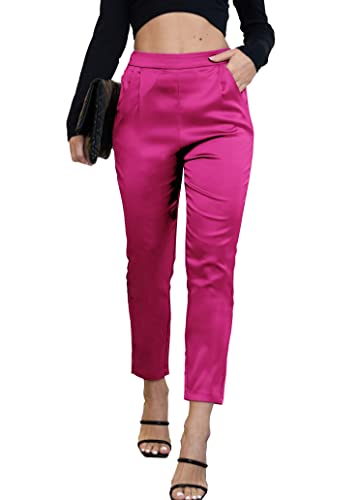 heipeiwa Damen Satin Hosen Kleid Casual Plissee Pull on High Waist Pants mit Taschen, Drape Redsexy, M von heipeiwa