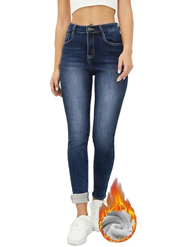 heipeiwa Damen-Winter-Jeans, dicke Skinny-Hose, Fleece-gefüttert, schmal, Stretch, warme Jeggings, Blau 017, S von heipeiwa