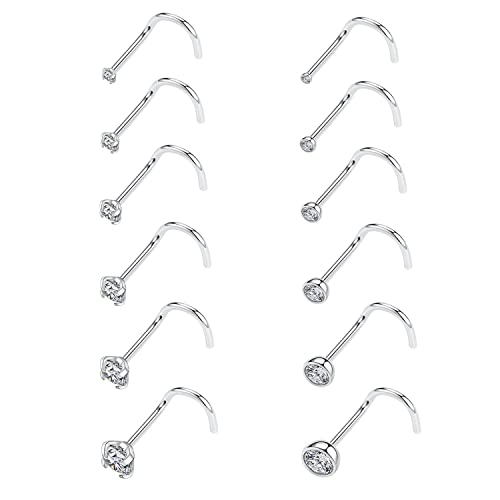 12 STÜCKE 20G Nasenschraube Ohrstecker Silber Nase Nasenloch Ring Nasenschraube 316L Chirurgenstahl Nasenpiercing Schmuck Nasenloch Tragus Knorpel Helix Conch Ohrstecker Klar CZ für Frauen Männer von hengkaixuan