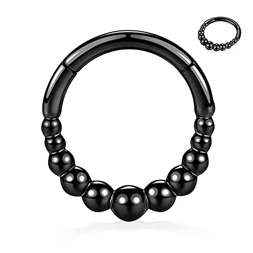 hengkaixuan 16G Septum Clicker Ring Daith Ohrringe 316L Chirurgischer Stahl Klappsegment Clicker Ring Helix Knorpel Piercing Schmuck Conch Hoop Ring Schwarze Nase Hoop Ringe 8mm für Frauen Mädchen von hengkaixuan