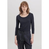 hessnatur Damen Softrib Shirt Slim aus Bio-Baumwolle mit TENCEL™ Modal - blau - Größe 40 von hessnatur