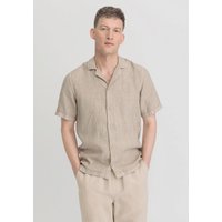 hessnatur Herren Resort Hemd Relaxed aus Leinen - beige - Größe M (41/42) von hessnatur