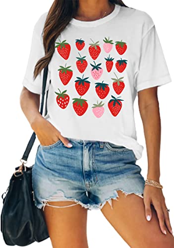 Damen Erdbeer T-Shirts Obst Shirts Erdbeeren Grafik-Tshirt Gartenbekleidung Gärtner Geschenk Oberteile von hohololo