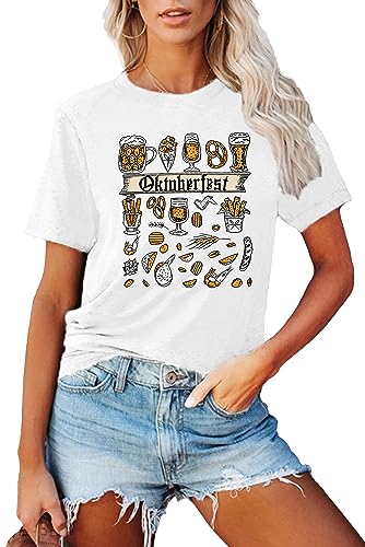 Oktoberfest Damen T-Shirt Frauen-Oberteil mit Bier-Festival-Aufdruck lockeres T-Shirt von hohololo