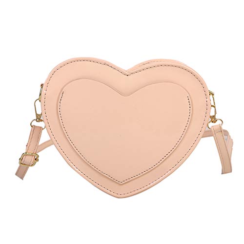 holygloomy Frauen Umhängetasche Reine Farbe Handtasche damen, Vintage PU Taschen Weibliche Liebe Herzform Crossbody Taschen Casual Kleine Geldbörse (Rosa), 18 x 17.5 x 5.5 cm von holygloomy