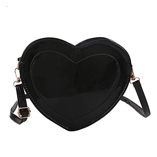 holygloomy Frauen Umhängetasche Reine Farbe Handtasche damen, Vintage PU Taschen Weibliche Liebe Herzform Crossbody Casual Kleine Geldbörse (Schwarz), 18 x 17.5 5.5 cm von holygloomy