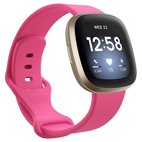 honecumi Armband Kompatibel mit Fitbit Sense/Versa 3 Smart Watch Ersatz Armbänder für Damen Herren, Versa 3 Silikon Strap Buntes Klassisch Verstellbares Sport Band Zubehör - Kleine,Tiefes Rosa von honecumi