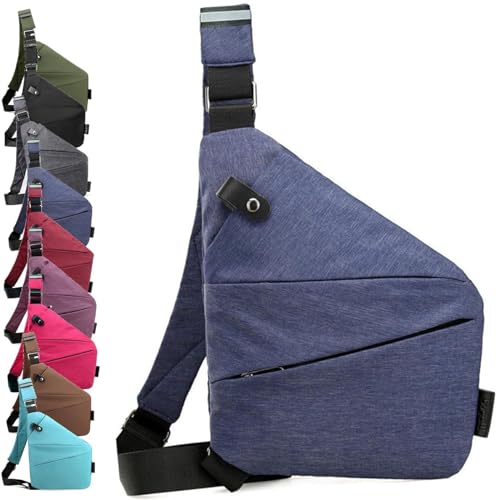 hunpre diebstahlsichere tasche damen Herren sicherheitstasche umhängetasche diebstahlsichere reisetasche Brusttasche aus leicht einfach und mit großem Fassungsver 250g (Blau, Linke Schulter) von hunpre