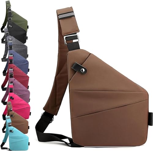 hunpre diebstahlsichere tasche damen Herren sicherheitstasche umhängetasche diebstahlsichere reisetasche Brusttasche aus leicht einfach und mit großem Fassungsver 250g (Braun, Rechte Schulter) von hunpre