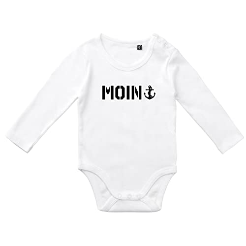 HUURAA Baby Body Moin Anker Schriftzug Unisex Langarm Strampler Größe 68 White mit Motiv für Nordlichter Geschenk Idee zur Baby Party für Neugeborene und Kleinkinder von HUURAA