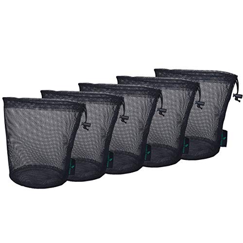 iBasingo Schwarze Netztasche Nylonsack Robuste Kordelzug-Netzbeutel Kleiner Reisestapelsack Mesh Storage Ditty Bag für Kosmetik Duschgel Flaschentopf Tennis Golfball Outdoor Tools 5 Stück/Los BVP03-L von iBasingo