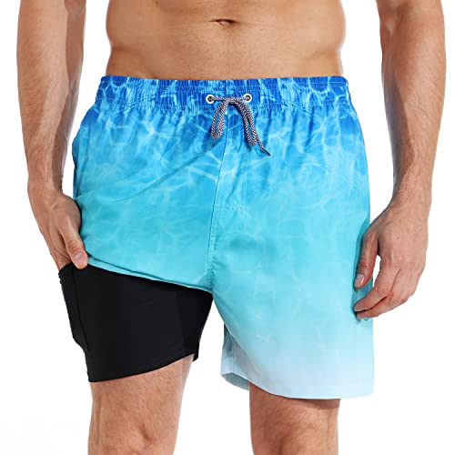 iCKER Badehose Herren Kompression Liner 2 in 1 Badeshorts Board Shorts Schnelltrocknend Strand Beach Shorts,Blau 1#,XXL von iCKER