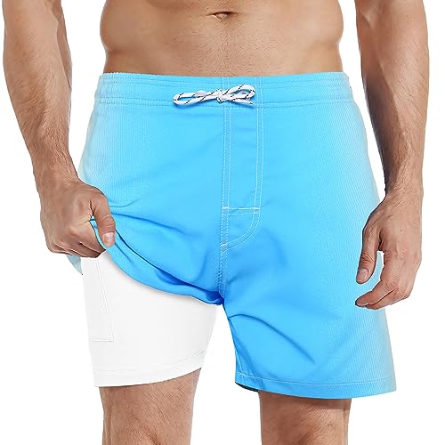 iCKER Badehose Herren Kompression Liner 2 in 1 Badeshorts Board Shorts Schnelltrocknend Strand Beach Shorts,Blau STK227,L von iCKER