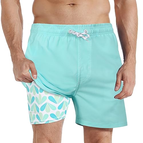 iCKER Badehose Herren Kompression Liner 2 in 1 Badeshorts Board Shorts Schnelltrocknend Strand Beach Shorts,Grün STK228,M von iCKER