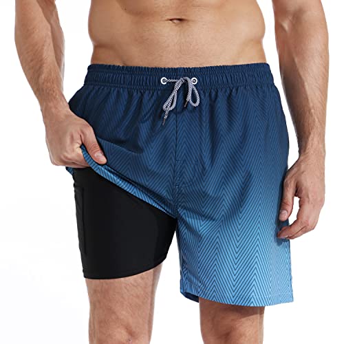 iCKER Badehose Herren Kompression Liner 2 in 1 Badeshorts Board Shorts Schnelltrocknend Strand Beach Shorts,Schwarz blau,M von iCKER