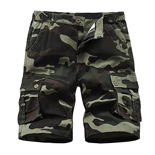 iCKER Herren Cargo Shorts Camouflage Freizeit männer Kurze Hose Lose Fit Baumwolle Bermuda Camo Shorts Sommer, Grün， Gr. 30 von iCKER