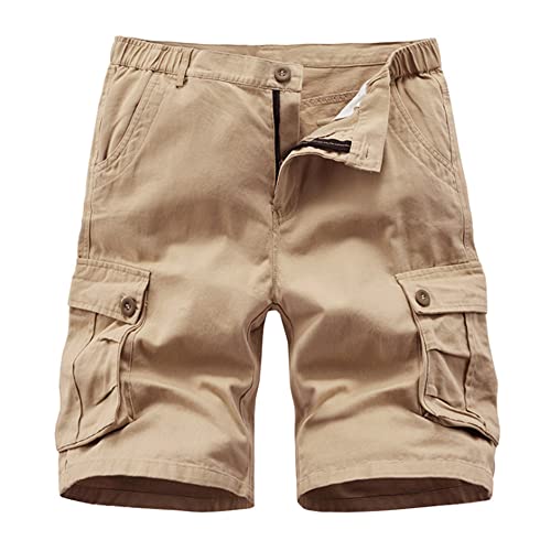 iCKER Herren Cargo Shorts Camouflage Freizeit männer Kurze Hose Lose Fit Baumwolle Bermuda Camo Shorts Sommer,Khaki,Gr.34 von iCKER