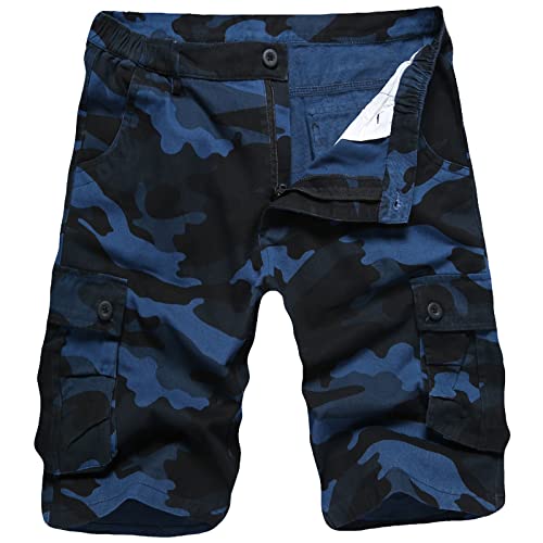 iCKER Herren Cargo Shorts Camouflage Freizeit männer Kurze Hose Lose Fit Baumwolle Bermuda Camo Shorts Sommer,Camo Blau,34 von iCKER