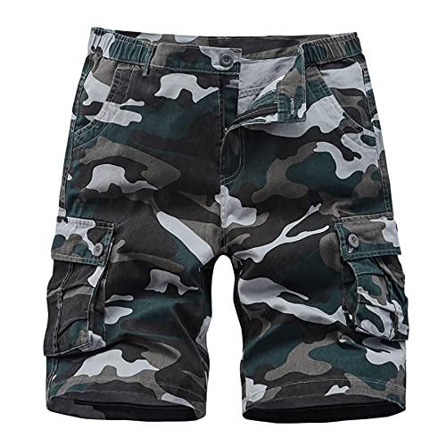 iCKER Herren Cargo Shorts Camouflage Freizeit männer Kurze Hose Lose Fit Baumwolle Bermuda Camo Shorts Sommer, Blau, Gr. 30 von iCKER