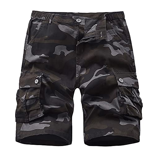 iCKER Herren Cargo Shorts Camouflage Freizeit männer Kurze Hose Lose Fit Baumwolle Bermuda Camo Shorts Sommer,Camo Schwarz,Gr.30 von iCKER