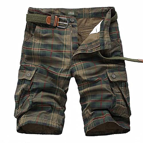 iCKER Herren Cargo Shorts Camouflage Freizeit männer Kurze Hose Lose Fit Baumwolle Bermuda Camo Shorts Sommer,Grün-2,Gr.34 von iCKER