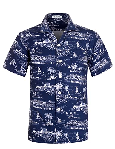 iCKER Hawaiihemd Herren Strandhemd Kurzarmhemd 3D-Gedrucktes Hemd Freizeithemd Sommerhemd Normale Passform, Navy blau B11, XL von iCKER