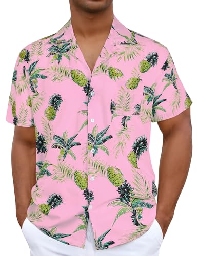 iCKER Hawaiihemd Herren Strandhemd Kurzarmhemd 3D-Gedrucktes Hemd Freizeithemd Sommerhemd Normale Passform, Rosa A11, XL von iCKER