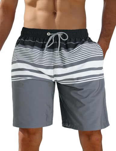 iCKER Herren Shorts Badehose Badeshorts Strand Shorts Beach Shorts Board Shorts Schnelltrocknend für Sommer,Grau S3,L von iCKER