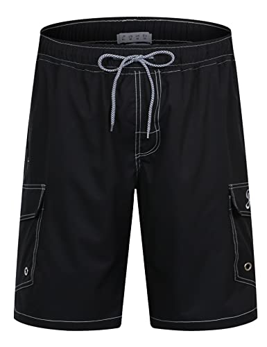 iCKER Herren Shorts Badehose Badeshorts Strand Shorts Beach Shorts Board Shorts Schnelltrocknend für Sommer,Schwarz-RR1,2XL von iCKER