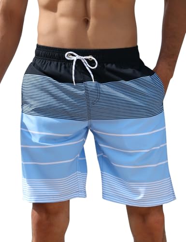 iCKER Herren Shorts Badehose Badeshorts Strand Shorts Beach Shorts Board Shorts Schnelltrocknend für Sommer,Blau-S4,XL von iCKER