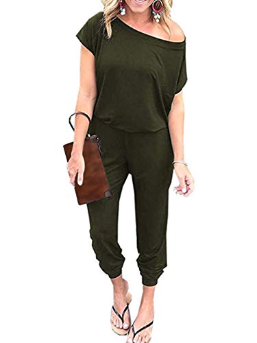 iChunhua Damen Sommer Off One Shoulder Jumpsuit mit Taschen, Army Grün, 38 von iChunhua