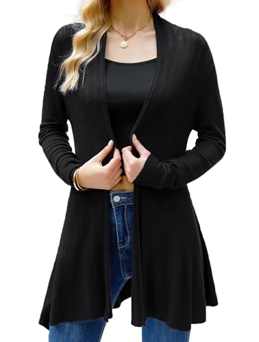 Damen Cardigan Lang Dünne Jacke mit leichter Transparenz Langarm Strickjacke,Schwarz,Gr.S von iClosam