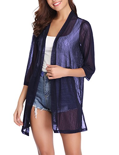 iClosam Strickjacken für Damen 3/4 Ärmel Leicht Sommer Cardigan Strandkleider Strickjacke Offene Front Beachwear Bikini Cover up Perfekt für Urlaub und Alltag von iClosam