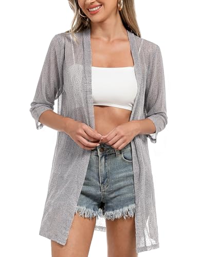 iClosam Strickjacken für Damen 3/4 Ärmel Leicht Sommer Cardigan Strandkleider Strickjacke Offene Front Beachwear Bikini Cover up Perfekt für Urlaub und Alltag von iClosam