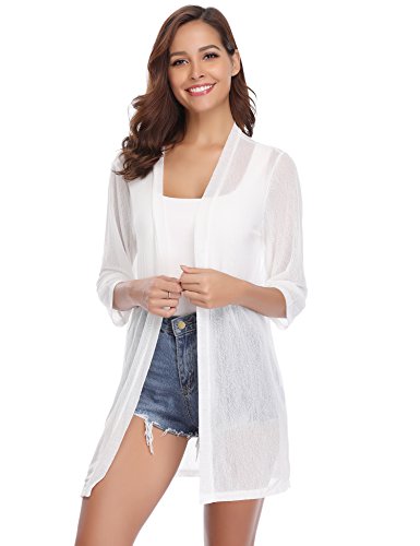 iClosam Cardigan Damen Lang sommer Casual 3/15 Ärmel Bolero Strickjacke,Weiss,GR.L von iClosam