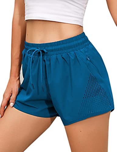 iClosam Damen 2 in 1 Sport Shorts Kurz Laufshorts Schnelltrocknende Turnhose Leichte Double Layers Fitnesshose Yogahose Hohe Elastizität und atmungsaktive S-XL von iClosam