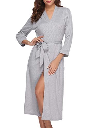 iClosam Damen Bademantel Baumwolle Morgenmantel Nachthemd Nachtwäsche mit Gürtel Saunamantel Pyjama von iClosam