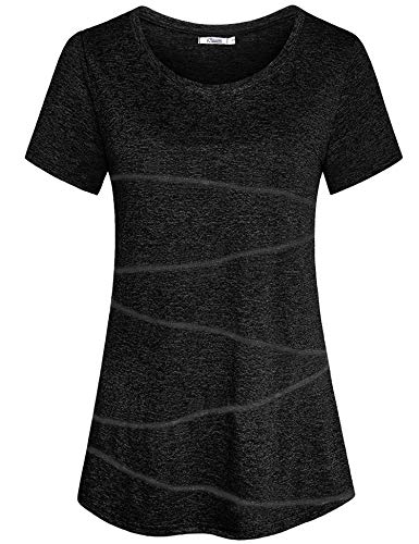 iClosam Damen Sportshirt Yoga Top Laufen Fitness Funktions Shirt (Schwarz, L) von iClosam