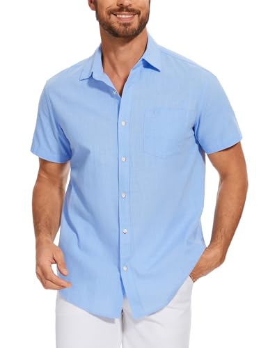 iClosam Leinenhemd Herren Hemd Kurzarm Sommerhemd Regular Fit Freizeithemden Klassisches Strand Leinen Shirt von iClosam