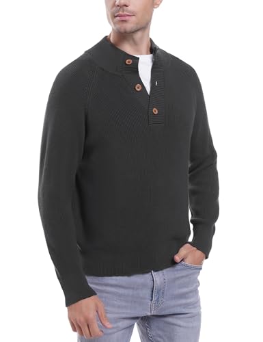 iClosam Herren Pullover Freizeit Strickpullover Stehkragen Männer Sweater Grobstrick Slim fit Pullover mit Knöpfen，Grau,L von iClosam