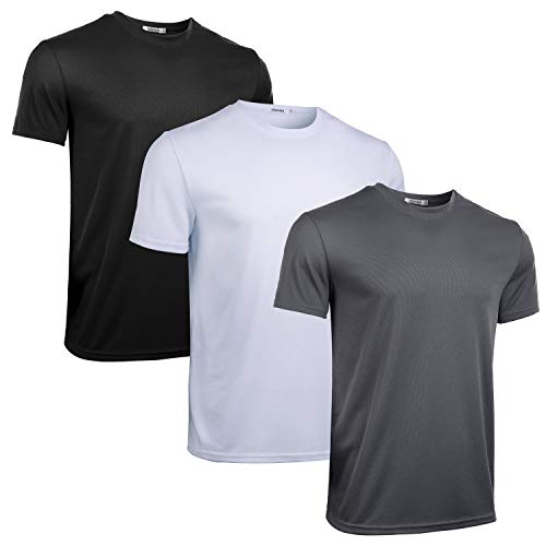 iClosam Herren Sportshirt 3 Pack Atmungsaktiv Kurzarmshirt für Männer, Schwarz+weiß+grau, L von iClosam