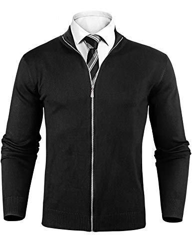 iClosam Herren Strickjacke Feinstrick Mit Stehkragen Und Reißverschluss, Schwarz, XL von iClosam