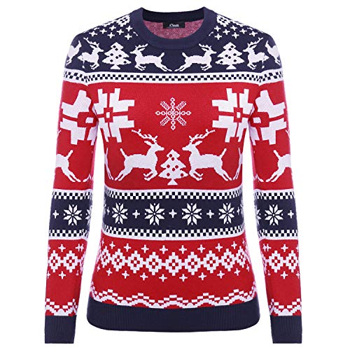 iClosam Weihnachtspullover Damen Strickpullover Langarm, Ugly Christmas Sweater Damen Weihnachtspulli Lustige Strick Pullover mit Rundhalsausschnitt von iClosam