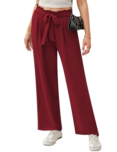 iClosam Hose Weites Bein Damen Leicht Breite Hosen Damen Sommer Weitehose Damen Hosen Damen Locker Elegant Hosenrock Damen Lang mit Taschen Hose Damen Weites Bein Rot-M von iClosam