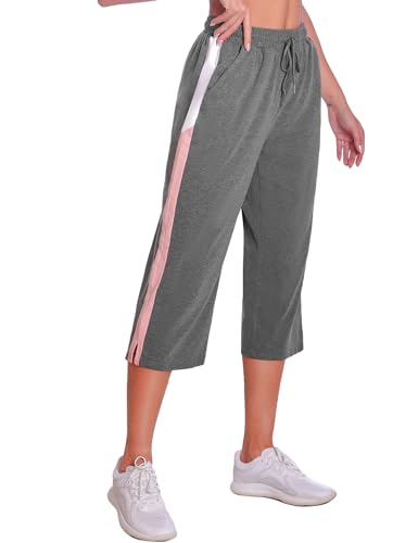 iClosam Jogginghose Damen 3/4 Lang Trainingshose High Waist mit Taschen Freizeithose Sporthose Sweathose für Frauen Trainingsanzug Hose mit Kordelzug S-XXL von iClosam