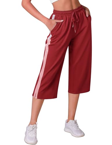 iClosam Jogginghose Damen 3/4 Lang Trainingshose High Waist mit Taschen Freizeithose Sporthose Sweathose für Frauen Trainingsanzug Hose mit Kordelzug S-XXL von iClosam