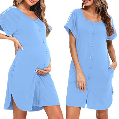 iClosam Nachthemd Damen Baumwolle Mutterschaft Still Nachthemden Kurzarm Umstandskleidung mit Rundhalsausschnitt Nachtwäsche für Stillende Umstandsnachthemd Stillen mit Knöpfen S-XXL iClosam Nachthemd Damen Baumwolle Mutterschaft Still Nachthemden Kurzarm Umstandskleidung mit Rundhalsausschnitt Nachtwäsche für Stillende Umstandsnachthemd Stillen mit Knöpfen S-XXL von iClosam