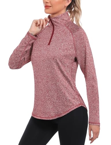 iClosam Sportshirt Damen Langarm 1/4 Reißverschluss Sport Shirt Damen Fitness Sport Langarmshirt Damen Stehkragen Funktionsshirt Damen Schnelltrocknend für Gym Yoga Wandern Rosa-M von iClosam