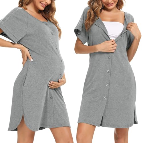 iClosam Stillnachthemd Damen Kurzarm Nachtwäsche Baumwolle mit Knöpfen Nachtkleid Umstandskleid mit V-Ausschnitt Umstandsnachthemd für Schwangere oder Stillende Frauen iClosam Stillnachthemd Damen Kurzarm Nachtwäsche Baumwolle mit Knöpfen Nachtkleid Umstandskleid mit V-Ausschnitt Umstandsnachthemd für Schwangere oder Stillende Frauen von iClosam