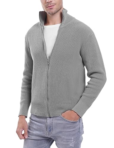 iClosam Strickjacke Herren, Cardigan Herren Gestrickt mit Reißverschluss, Trachtenjacke für Herren, Herrenjacke Sweater, Wintermantel Grau,XXL von iClosam